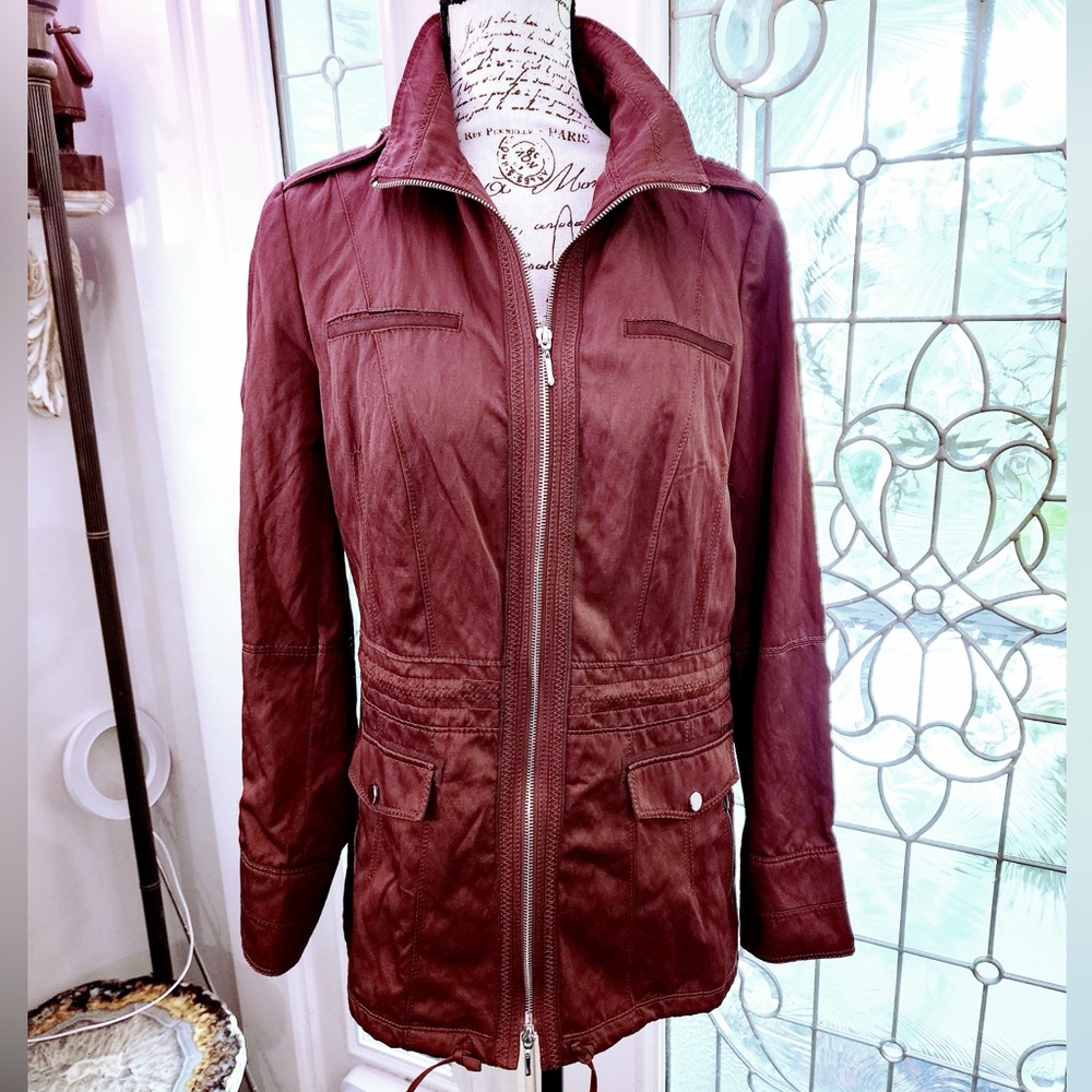 NWOT WHBM Burgundy Zip Jacket M